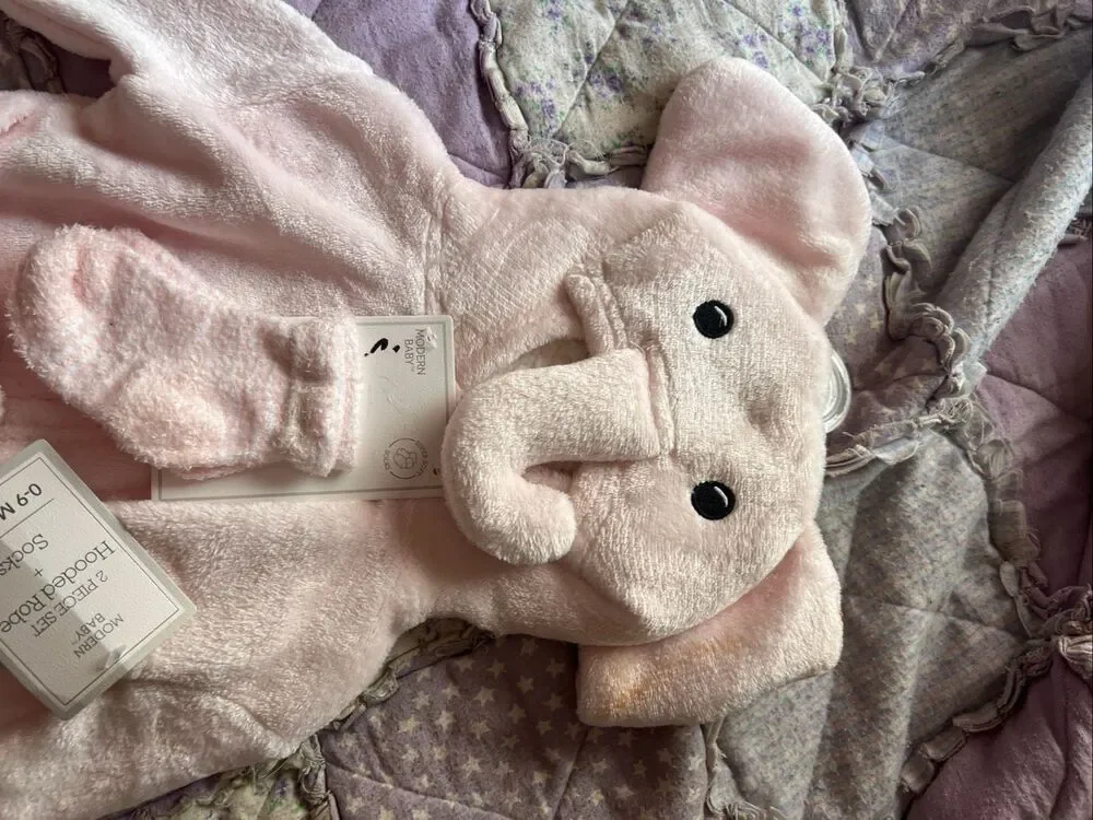Modern Baby Pink Elephant Robe And Socks Baby Flawed